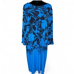 CONVINGTON Blue and Black Floral Long Sleeve Maxi  Dress XL, Exellent Condition